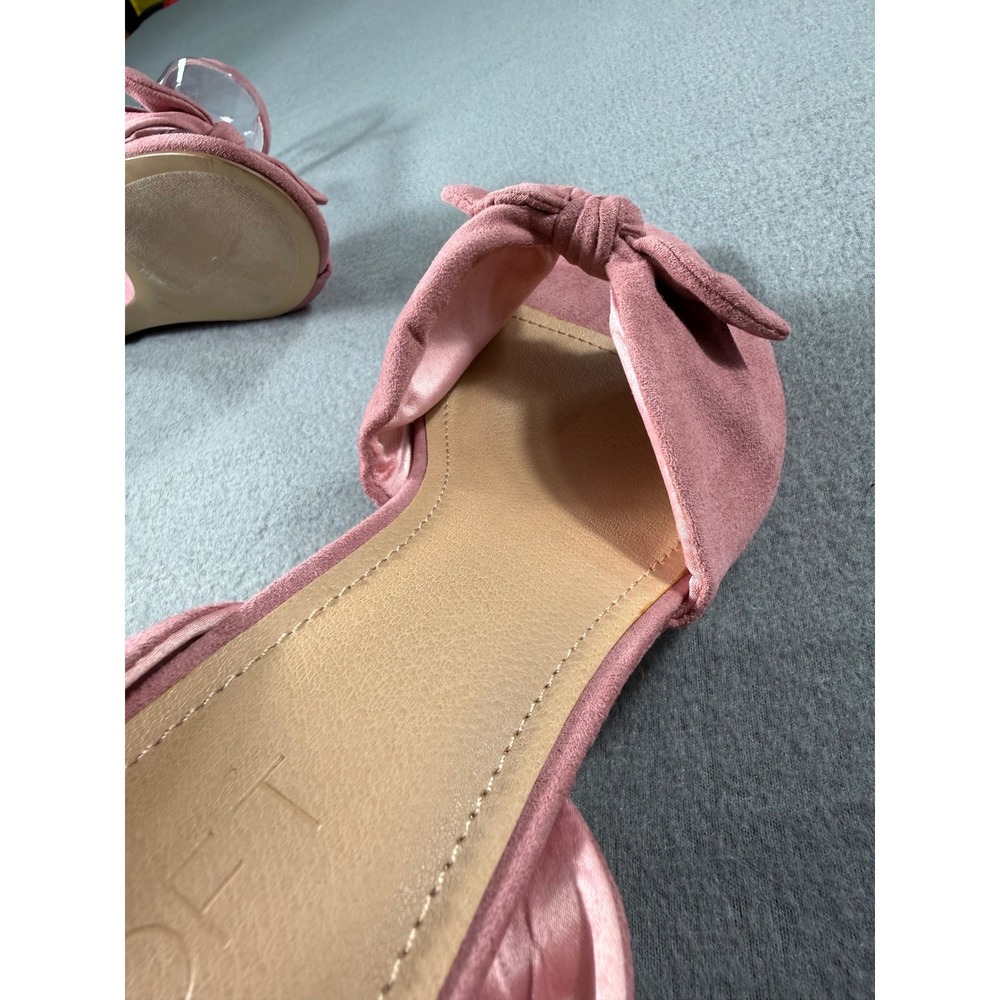 LOFT Blush Pink Suede Bow Wedge Heels Ankle Strap Sandals 9.5 Feminine Wedding - Picture 8 of 10